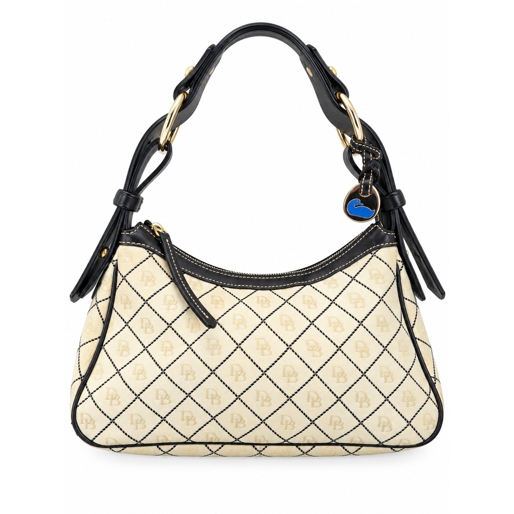 Dooney & Bourke Cream Black Quilted DB Monogram Medium Hobo Bag HC402 7X